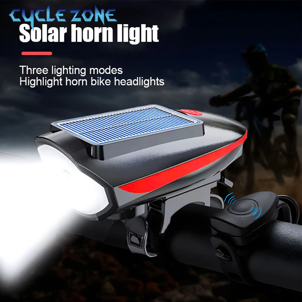 Solar Bicycle Light with Horn LED Bike Front Lamp Headlight