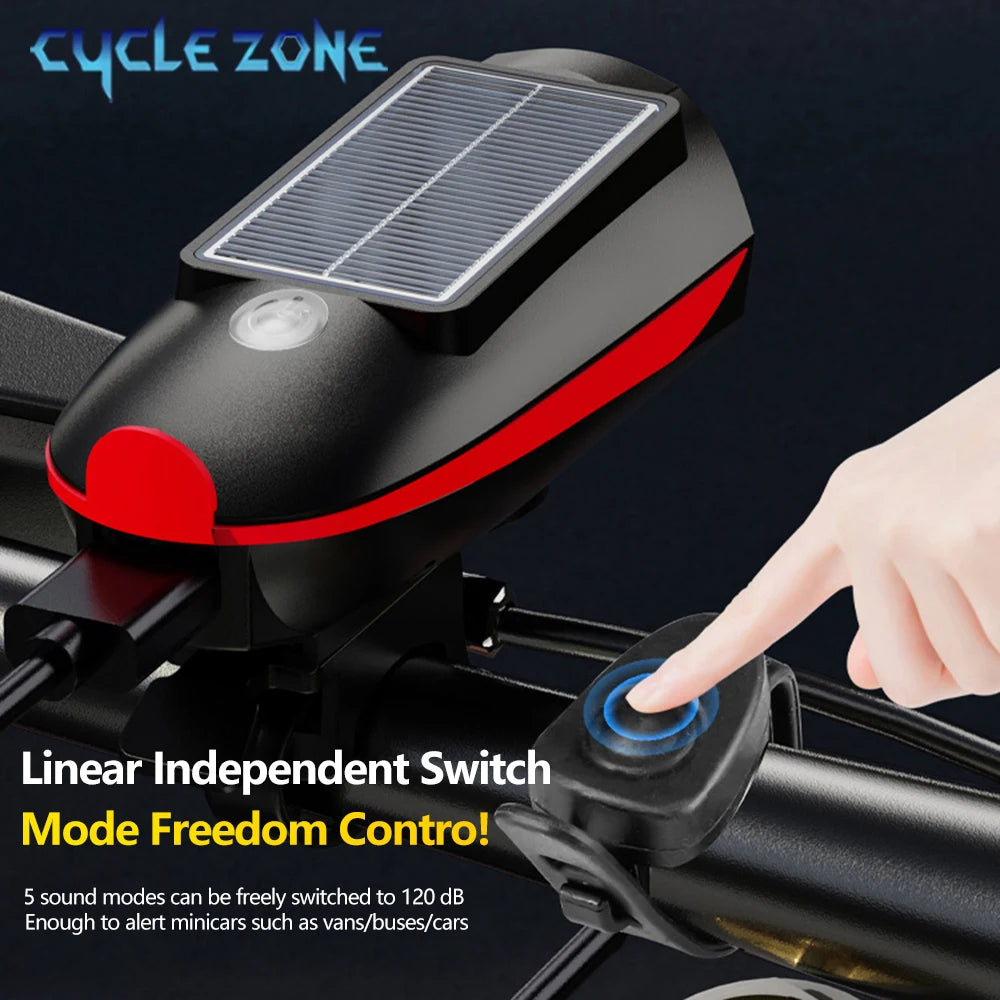 Solar Bicycle Light with Horn LED Bike Front Lamp Headlight