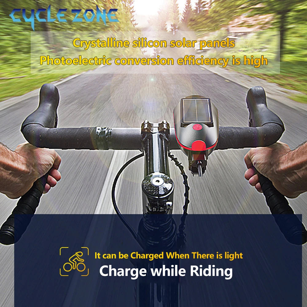 Solar Bicycle Light with Horn LED Bike Front Lamp Headlight