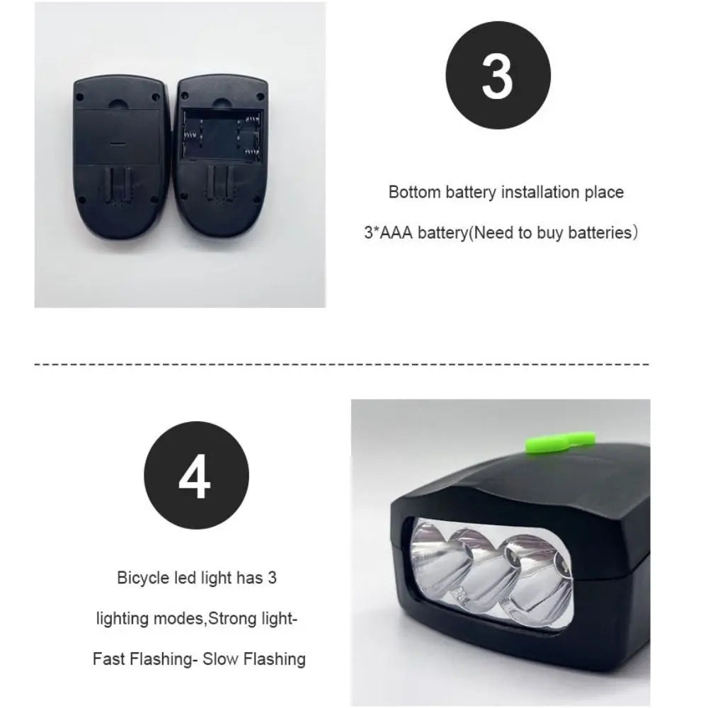 High Quality 3 LEDs Bicycle Horn Light Safety Light 2 in1 Bike Horns Adjustable with Horn Bike Bright Light Bicycle
