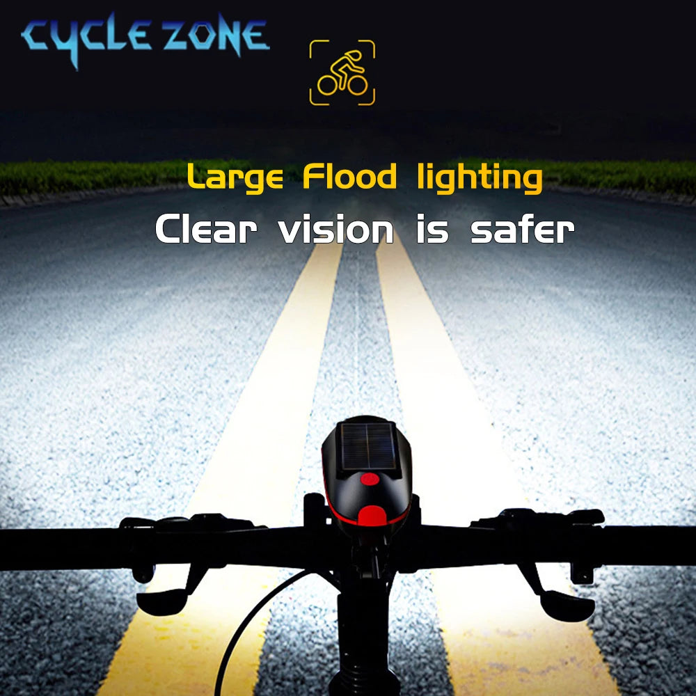 Solar Bicycle Light with Horn LED Bike Front Lamp Headlight
